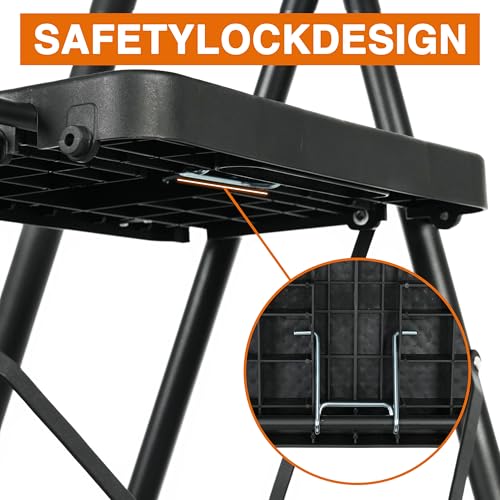 3 Step Ladder, Portable Steel Folding Stool with Anti-Slip Pedal, Black T5115
