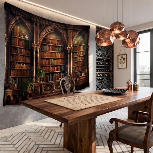 QGHOT Medieval Bookshelf Tapestry Vintage Library Wall Hanging P36533
