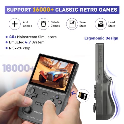 Kinhank K36 Retro Handheld Game Console with 9000+ Games, 64GB TF Card, 3.5 Inch IPS Screen (Black) U2328