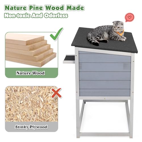 Raised Outdoor Cat House Weatherproof Insulated Shelter with Openable Top E5308