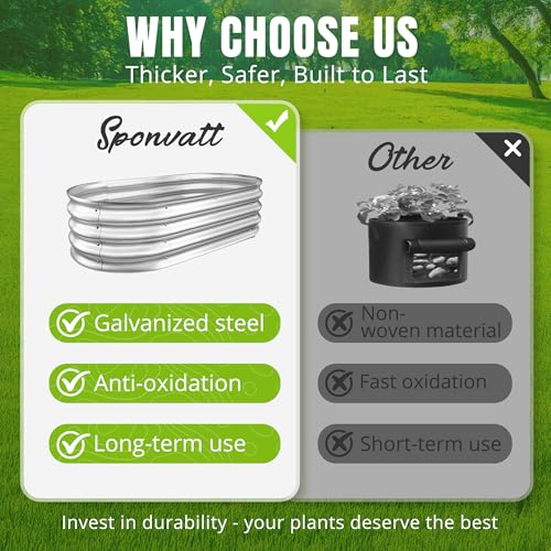 Sponvatt Raised Garden Bed - Galvanized Oval Metal Planter Box, 4x2x1 Ft, Silver C7375