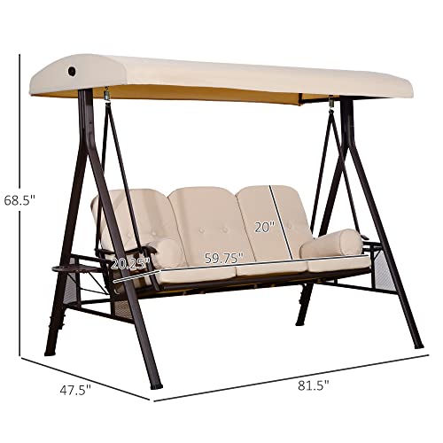 Outsunny 3-Seat Patio Swing Chair with Adjustable Canopy, Brown U4460