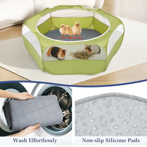 Pawaboo Small Animals Playpen, Waterproof Pet Cage Tent with Zippered Cover, Portable Outdoor Yard Fence, Green C9530