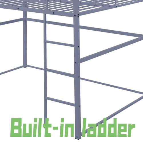 Metal Loft Bed Frame Twin Size with Safety Guard Rails & Built-in Ladder, Black C7852