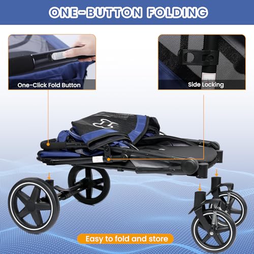 Dog Stroller for Large Dogs Up to 80 lbs, Foldable with Ramp, Navy Blue G161706