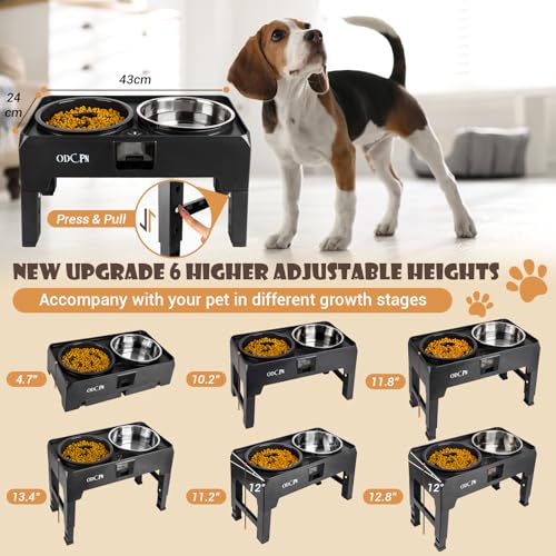 Elevated Slow Feeder Dog Bowls with Stand, 6 Height Adjustable, Stainless Steel, for Large Medium Dogs J17147