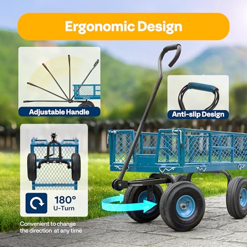 VIVOHOME Heavy Duty 880 Lbs Mesh Steel Folding Garden Cart Wagon with Removable Sides H820787
