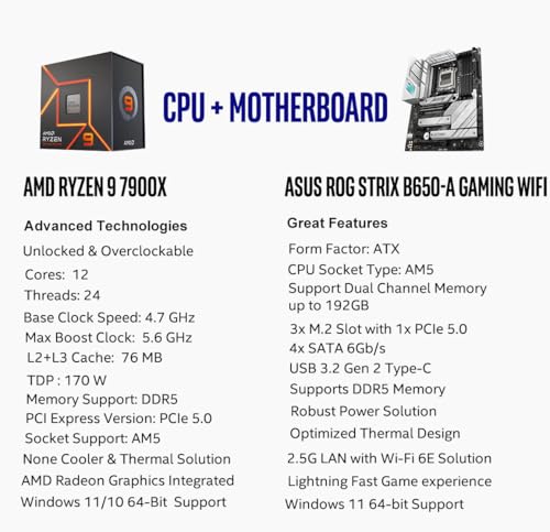 AMD Ryzen 7 7800X3D Desktop Processor with ASUS ROG Strix B650E-F Gaming WiFi Motherboard M47349