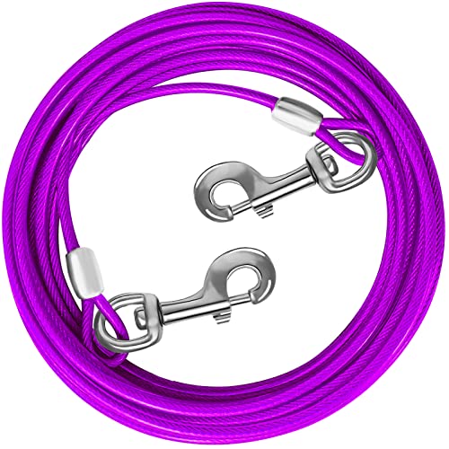 Dog Tie Out Cable 10/15/20/25/30FT Dog Runner for Yard Steel Wire Dog Cable with Durable Superior Clips Purple Dog Chains for Outside Dog Lead for Large Dogs Up to 165 lbs