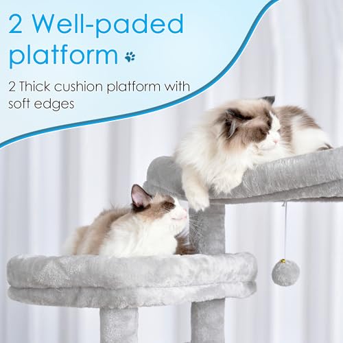 Hey-brother Cat Tree 74 inches Multi-Level XL Cat Tower for Indoor Cats, Light Gray X944591