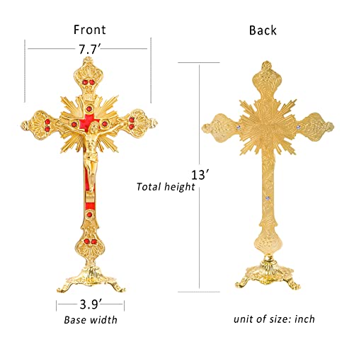 Metal Standing Crucifix Golden Tabletop Catholic Jesus Cross for Home Chapel Decoration D839