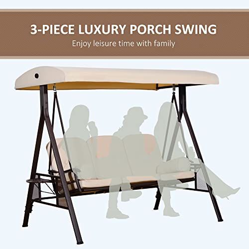 Outsunny 3-Seat Patio Swing Chair with Adjustable Canopy, Brown U4460