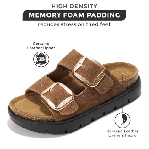 Project Cloud Genuine Leather Platform Wedge Sandals for Women with Memory Foam Insole A28730