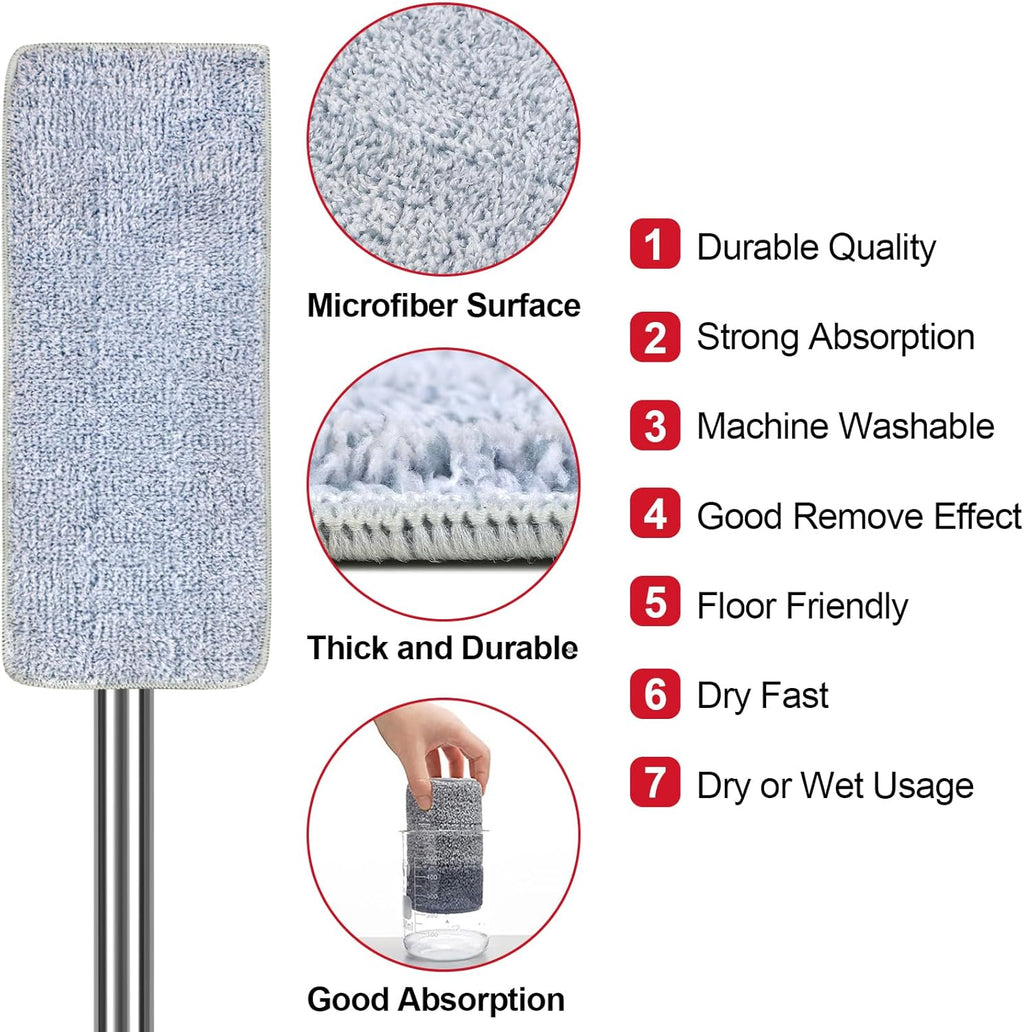 Mop and Bucket with Wringer Set, Hands Free Flat Mop with Stainless-Steel Handle, 3 Microfiber Pads S594