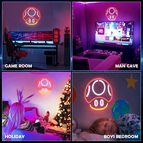Kavaas Gaming Neon Sign Mushroom Wall Decor for Game Room, Red K6405