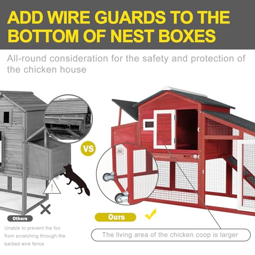 Large Wooden Chicken Tractor with Wheels Waterproof Outdoor Hen House J196