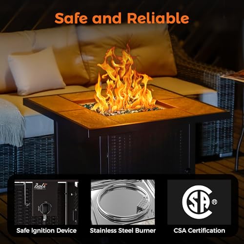 BALI OUTDOORS 50000 BTU Propane Fire Pit Table, 30 in Square Outdoor Firepit U6462