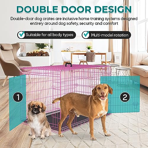 48" Large Foldable Dog Crate Metal Wire Kennel with Double-Door and Leak-Proof Tray Z914432