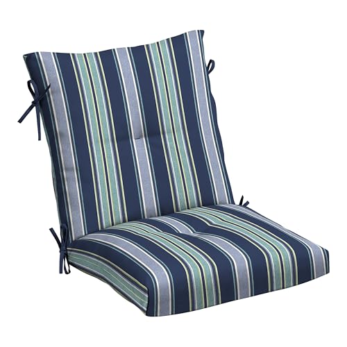 Arden Outdoor Plush Tufted Dining Chair Cushion, 21 x 40, Black Cabana Stripe I23003