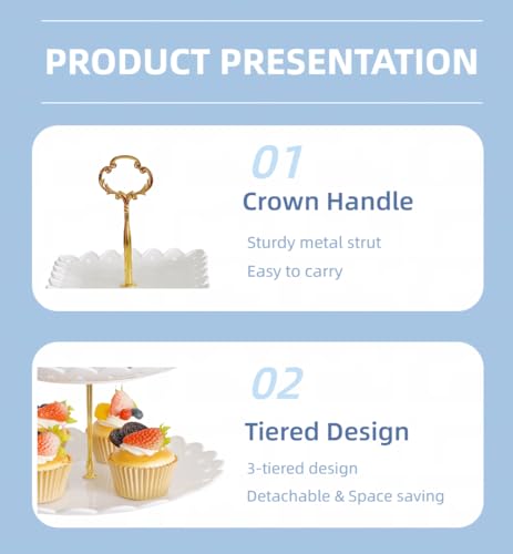 2 Pack 3 Tier Dessert Cupcake Stand, Round & Square Plastic Serving Tray, White X291013