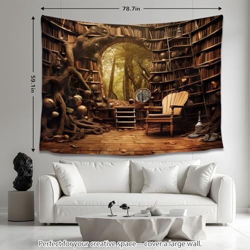 QGHOT Medieval Bookshelf Tapestry Vintage Library Wall Hanging P36533
