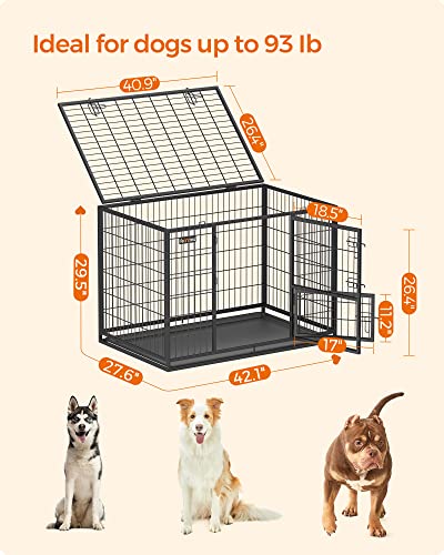 Feandrea Heavy-Duty Dog Crate, Metal Kennel with Removable Tray, Black, L M2432