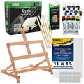 U.S. Art Supply 21-Piece Artist Acrylic Painting Set with Wooden H-Frame Studio Easel, 12 Vivid Acrylic Paint Colors, Stretched Canvas, 6 Brushes, Painting Palette - Kids Students, Adults, Starter Kit