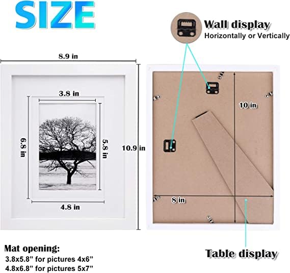 Egofine 8x10 Picture Frames Set of 6, Solid Wood with Plexiglass, White T6319