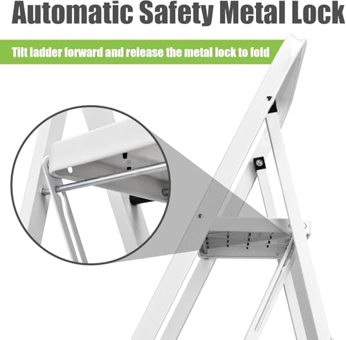 Soctone 2 Step Folding Ladder with Anti-Slip Pedal and Handrails, White V202