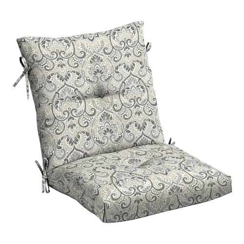 Arden Outdoor Plush Tufted Dining Chair Cushion, 21 x 40, Black Cabana Stripe I23003