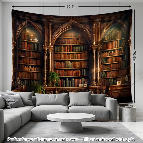 QGHOT Medieval Bookshelf Tapestry Vintage Library Wall Hanging P36533