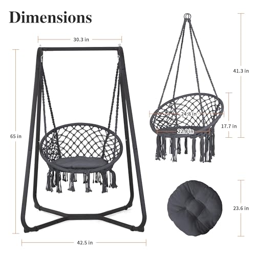 SUNCREAT Hammock Chair with Stand, Heavy Duty, 330 lbs Capacity, Grey W3890