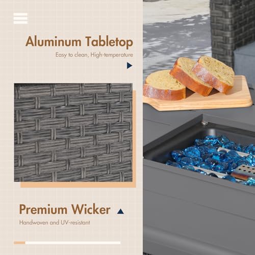 SUNSITT Outdoor Fire Pit Table 43 Inch Wicker Propane with Aluminum Tabletop, Taupe F2263