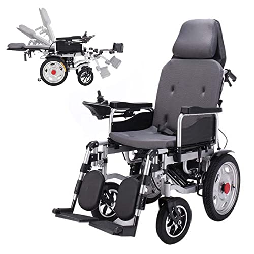 Heavy Duty Electric Wheelchair for Adults, Automatic Reclining Powered Wheelchairs with Flip-Back Armrest & Swing-Away Leg Rests, All Terrain Foldable Motorized Wheel Chair with Headrest,Grey