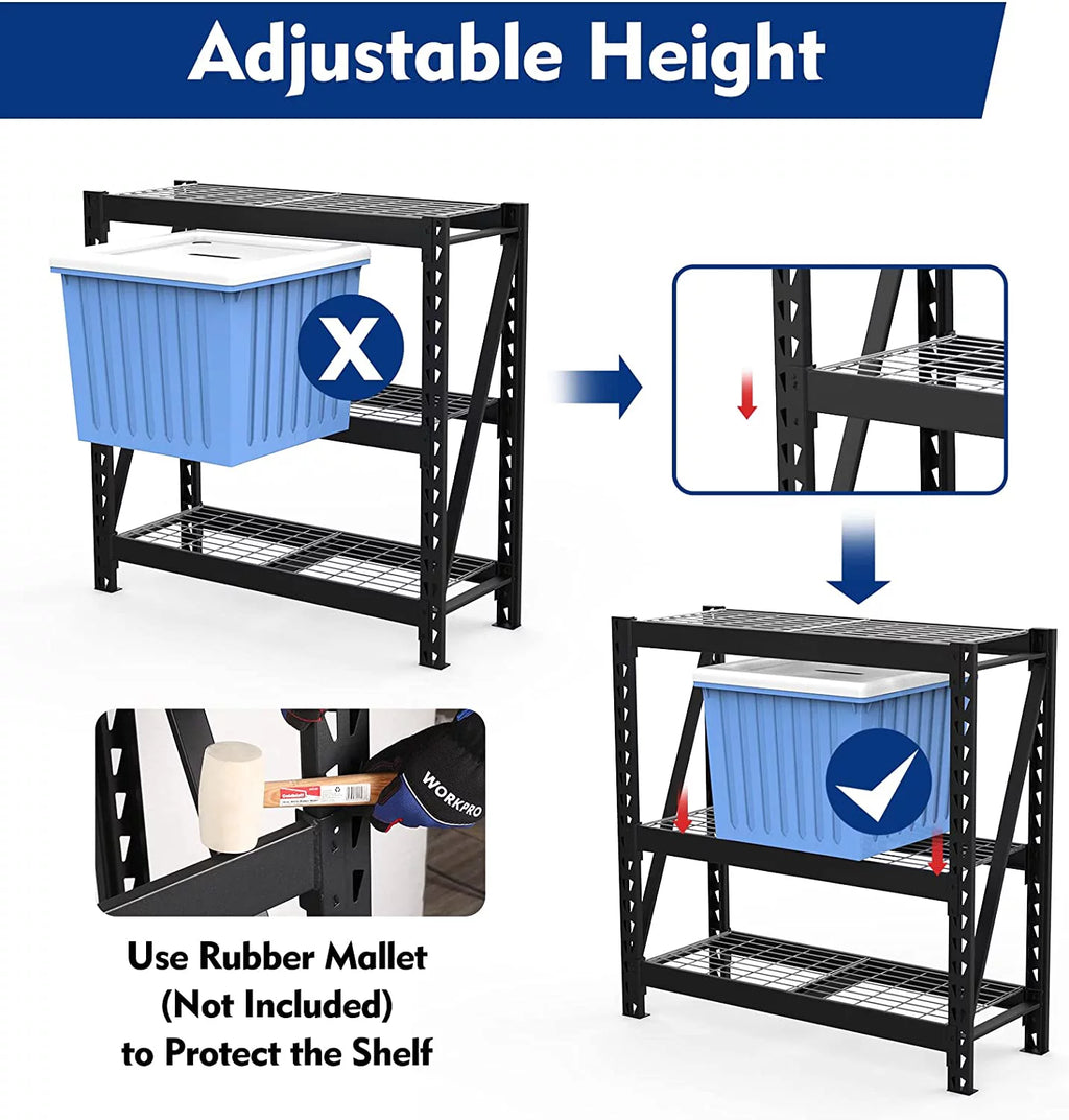 WORKPRO 3-Tier Garage Shelving Unit, Heavy Duty Metal Storage Rack, 5400 LBS Capacity M6756