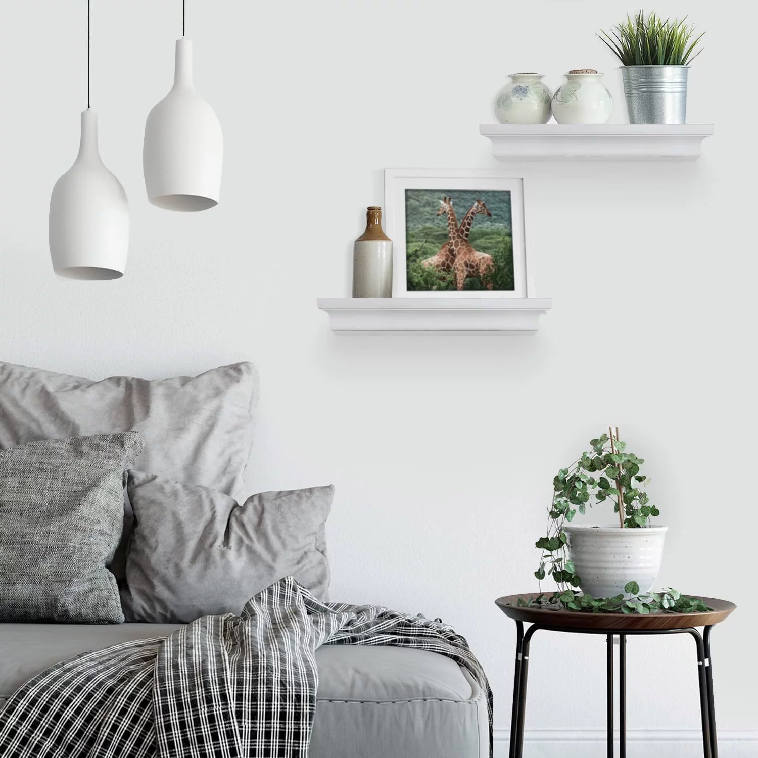 Set of 2 White Floating Wall Shelves for Bedroom, Bathroom, Living Room, and Kitchen S615