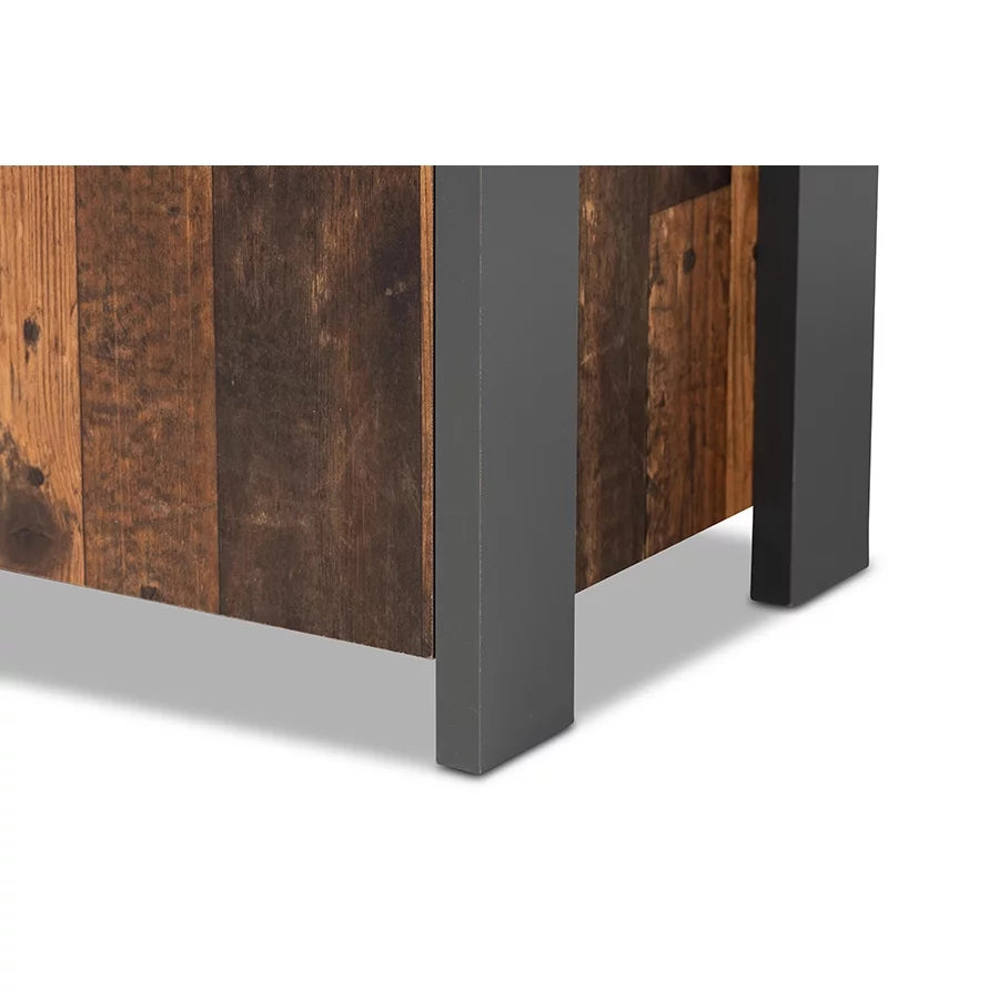 Baxton Studio Ranger Mid-Century Modern Rustic Brown Wood and Grey Metal 2-Door Sideboard G811