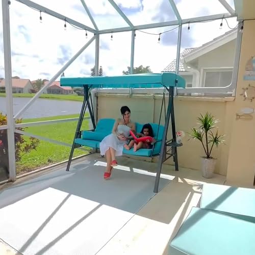 PURPLE LEAF Outdoor Patio Porch Swing with Adjustable Canopy, 3-Seat Bench, Grey W393