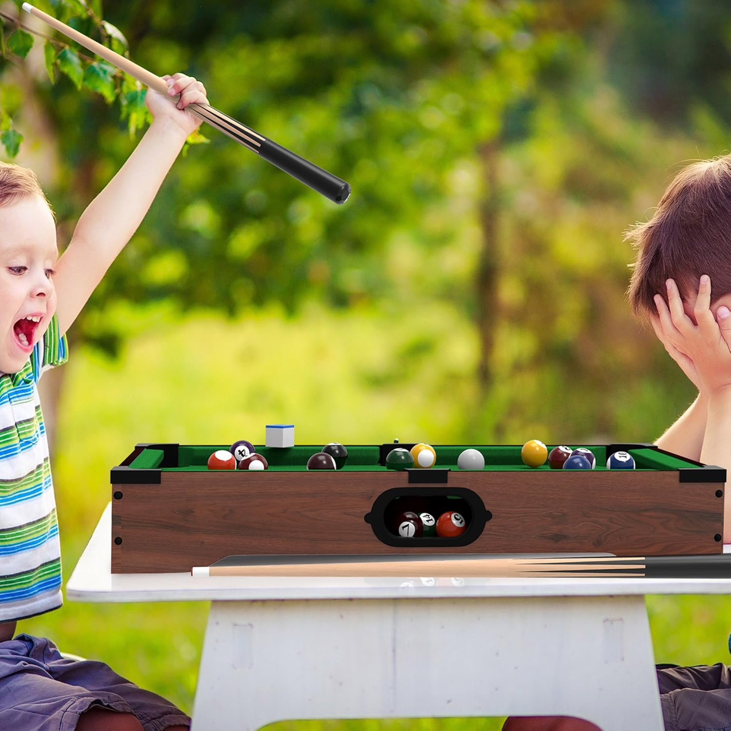 Hey Play 20-Inch Mini Pool Table Portable Tabletop Billiards Game O178