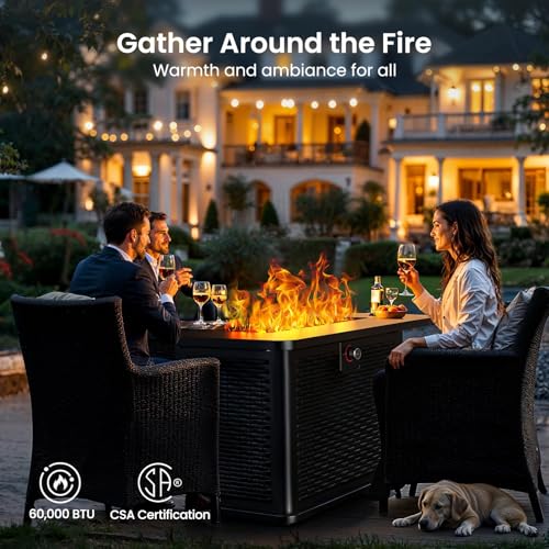 Ciays 43-Inch Rectangular Propane Fire Pit Table with Cover and Rocks R55178