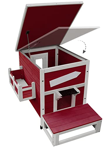 Rockever Outdoor Cat House, Large Wooden Weatherproof Shelter with Escape Door Z2462
