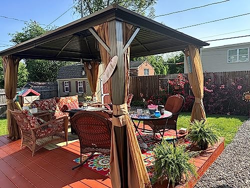 YOLENY 10' x 12' Hardtop Gazebo with Galvanized Steel Double Roof, Netting and Curtains Y84317