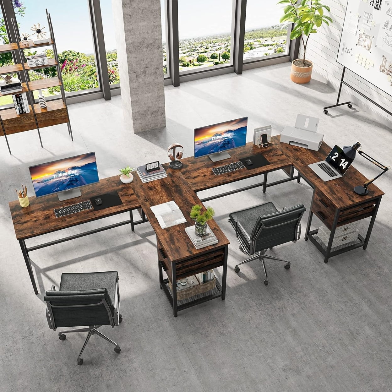 Tribesigns L-Shaped 59" Computer Desk with Drawers and Lift Top L17086