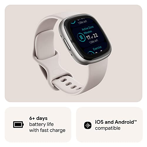 Fitbit Sense 2 Advanced Health Smartwatch with ECG, SpO2, GPS, Lunar White/Platinum B55578