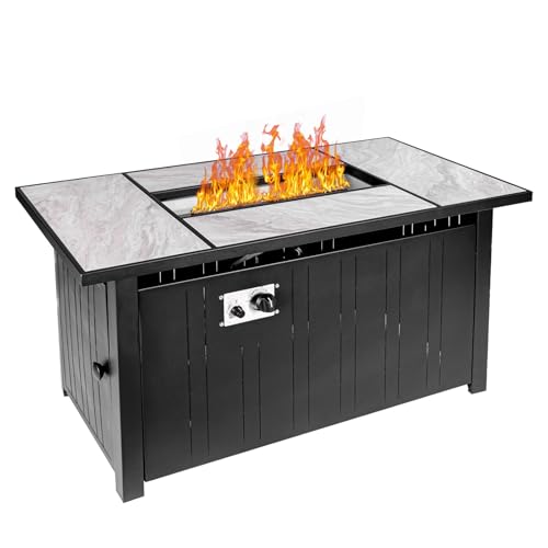 30" Propane Fire Pit Table with Ceramic Top, 50000 BTU, Outdoor Gas Firepit with Lid & Glass Rock Y964