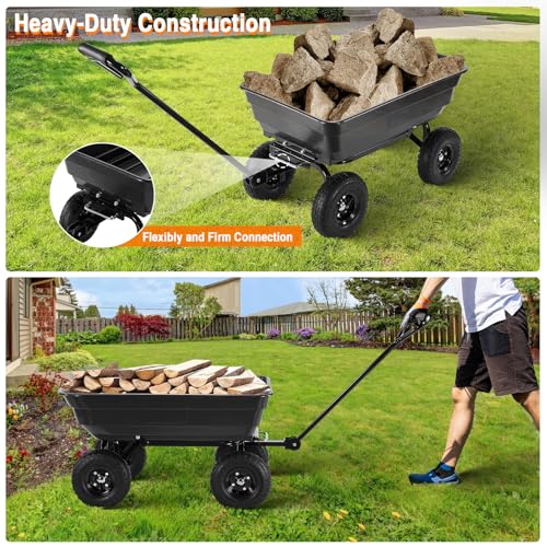 Garden Cart Utility Yard Cart with Steel Frame, 600 lb Capacity, 10 Inch Tires H374098