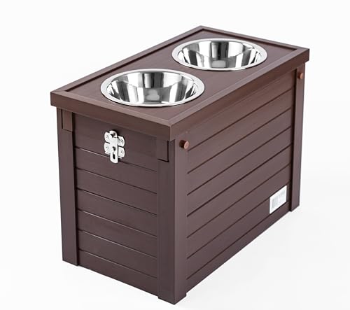 New Age Pet® ECOFLEX® Elevated Dog Feeder with 2 Stainless Steel Bowls and Sliding Lid Storage Bin