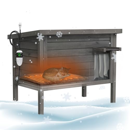 GDLF Outdoor Feral Cat House Heated Cat Shelter with 100% Insulated All-Round Foam Weatherproof for Multiple Felines 34.5"X21.5"x27.2"