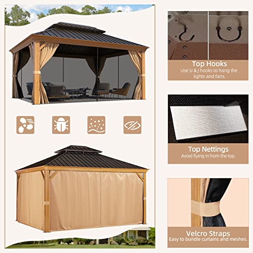 YOLENY 10' x 12' Hardtop Gazebo with Galvanized Steel Double Roof, Netting and Curtains Y84317