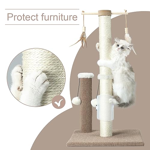 Cat Scratching Post Sisal Vertical Scratcher for Indoor Cats, 26 Inches Beige E240